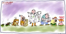 Evolution of the broadsheet, tabloid, mobile and more media cartoon 2013-03-11