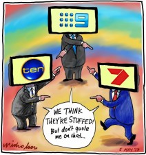 TV Channels slag off at each other Channel 9 7 10 Media cartoon 2013-05-06