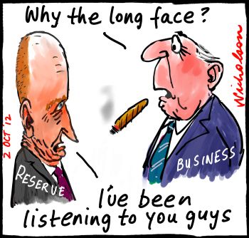 Glenn Stevens of Reserve Bank long face after dire warnings from business cartoon 2012-10-02 Glenn Stevens Reserve Bank long face after dire warnings from business cartoon