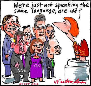  Julia Gillard Asian Century white paper who will pay for teaching Asian languages states premiers not happy cartoon 2012-10-30