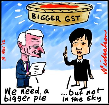  Nick Greiner radical report on GST should be higher and wider Penny Wong horrified cartoon 2012-11-03