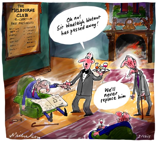 Old style clubs like Melbourne Club losing members, on the wane for Business contacts cartoons 2013-02-02