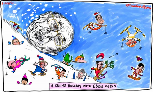 Eddie Obeid damages Gillard and federal Labor skiing holiday cartoon 2013-02-06