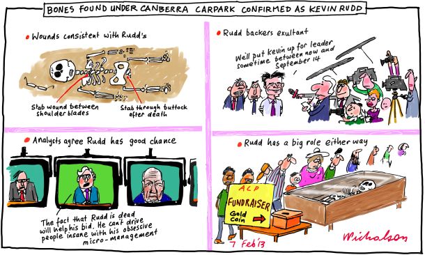 Bones found under Canberra carpoark. Not Richard III but Kevin Rudd cartoon 2013-02-06 