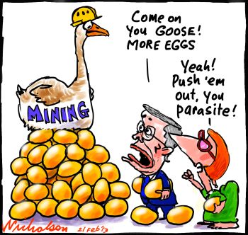Villified mining is goose that lays golden egg creates jobs cartoon economics 2013-02-21