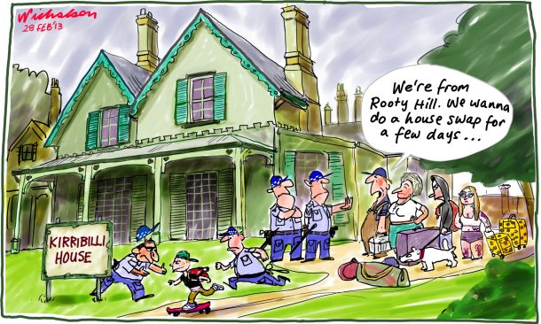 Rooty Hill Kirribilli house swap cartoon 2013-02-28