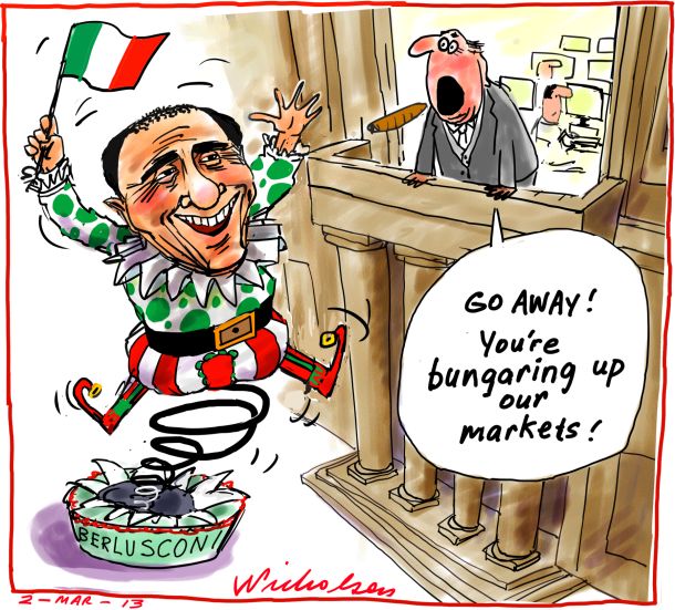 Berlusconi scores well Italy ungovernable markets spooked business cartoon 2013-03-02