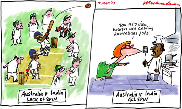 Julia Gillard 457 visas India vs Australia cricket test cartoon 2013-03-07