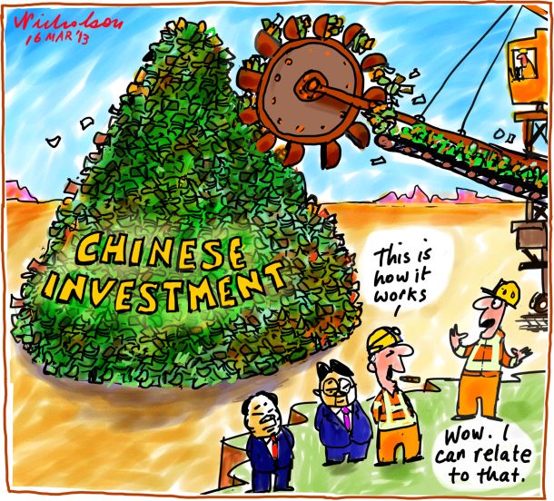 Chinese investment in Australia some people need convincing business cartoon 2013-03-16