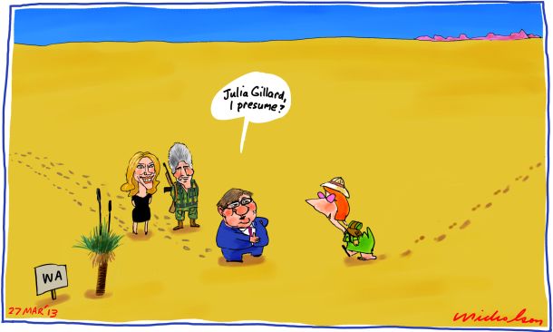 Julia Gillard visits Western Australia after long absence Gary Gray Stephen Smith Melissa Parke cartoon 2013-03-27-27