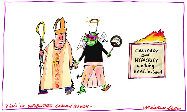 Sex abuse inquiry celibacy and hypocrisy unpublished cartoon rough 2013-04-03
