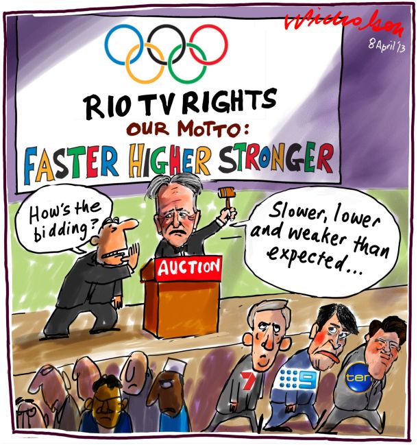 Rio Olympic TV rights go begging Channels 9 7 10 Media cartoon 2013-04-08