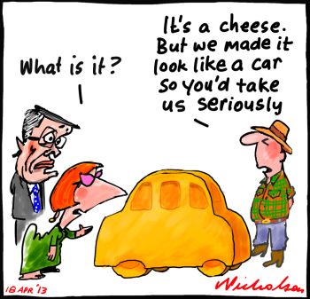 Car industry protection criticised by Anthony Pratt while we have a competitive advantage in agriculture cartoon 2013-04-18