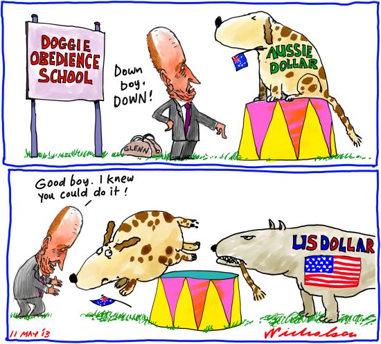 Aussie dollar falls Glenn Stevens has done his best US dollar greenback big dog cartoon 2013-05-11
