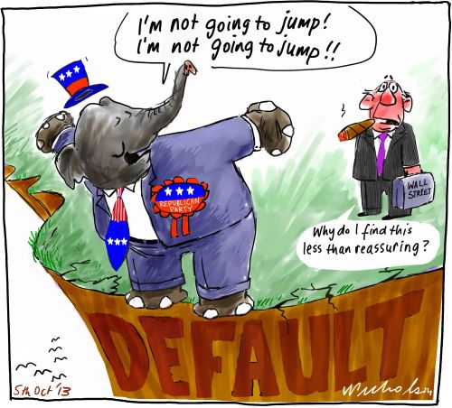 Debt ceiling President Obama vs Congress Republicans default brinkmanship Business cartoon 2013-10-05