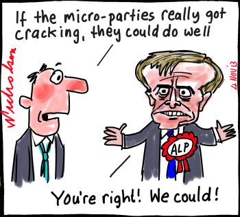 Possible new senate election for WA Shorten faces dilemma micro-parties in there too cartoon 2013-11-04