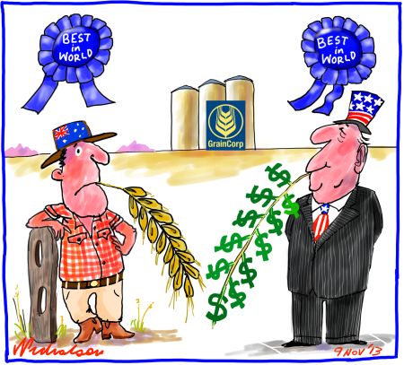 GrainCorp sale to ADM blue ribbon event Business cartoon 2013-11-09