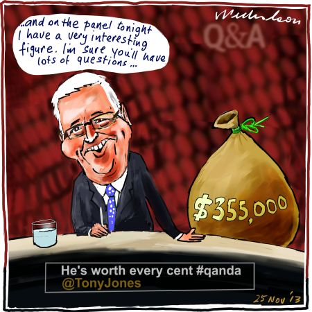 Tony Jones ABC pay packet QUANDA media cartoon 2013-11-25