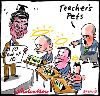 Christopher Pyne teacher's pets Campbell Newman Colin Barnett Adam Giles Gonski education cartoon 2013-11-29