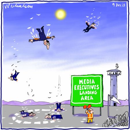 Media executives fall to earth Icarus media cartoon 2013-12-09