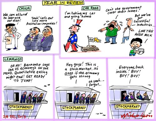 2013 Year in Review car industry stock market Business cartoon 2013-12-28