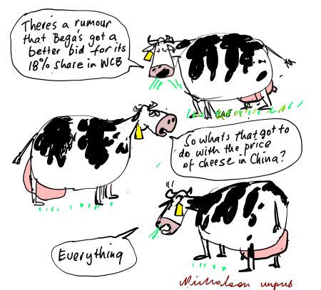 Bega Warrnambool Cheese and Butter possible new buyer in China mooted Business cartoon unpublished 2014-01