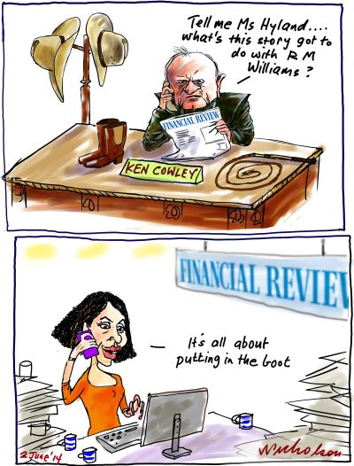 Ken Cowley retracts comments to AFR story Media cartoon 2014-06-02 
