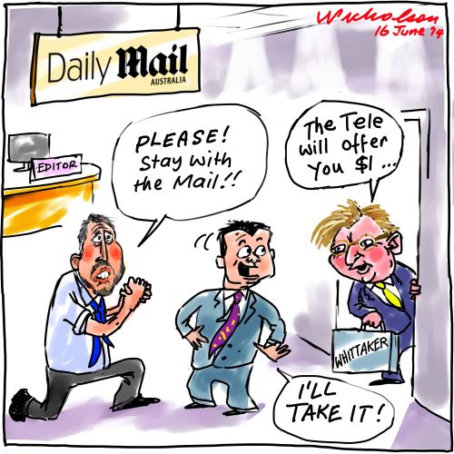 Stay with The Mail Whittaker $1 Media cartoon 2014-06-16