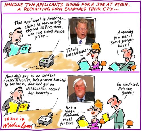 The Old bogus CV trick Palmer Gore Myer Business cartoon 2014-06-28 
