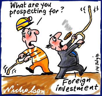 Glenn Stephens speech on foreign Investment in Mining Business cartoon 2014-08-14