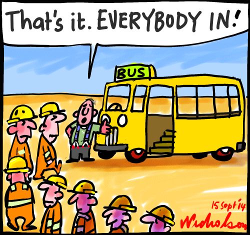 CFMEU vs Building watchdog dispute over strike about bus cartoon 2014-09-15