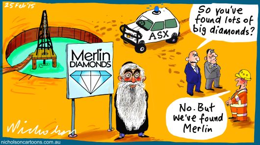 Joe Gutnick Merlin diamond mine Margin Call business cartoon 2015-02-25