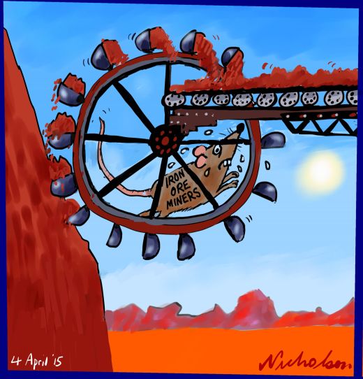 Iron ore miners rats on treadmill Business Australian cartoon 2015-04-04