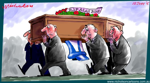 Alan Bond funeral winged keel Australian business Margin Call cartoon 2015-06-12