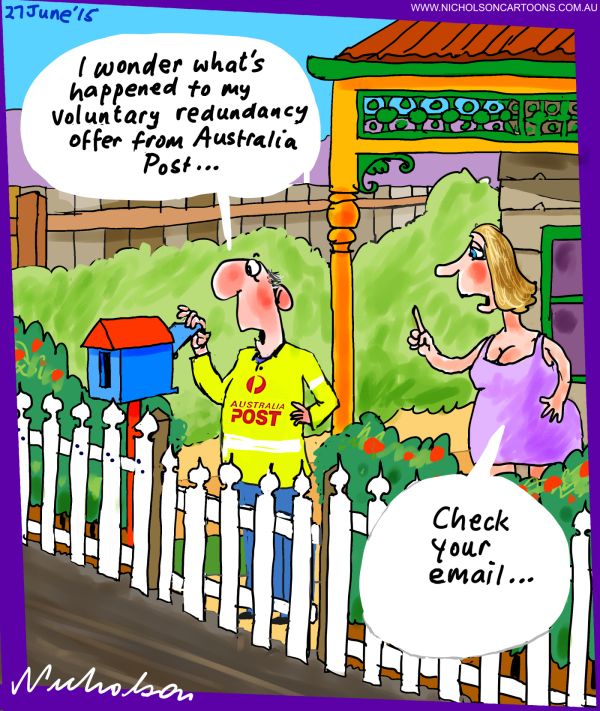 Australia Post redundancies email Australian business cartoon 2015-06-27