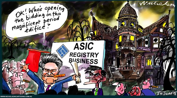 ASIC Registry Medcraft Cormann auction registry business ghost house Australian Margin Call cartoon business 2015-06-30