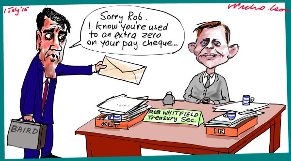 Rob Whitfield less one zero Baird Margin Call cartoon Australian 2015-07-01