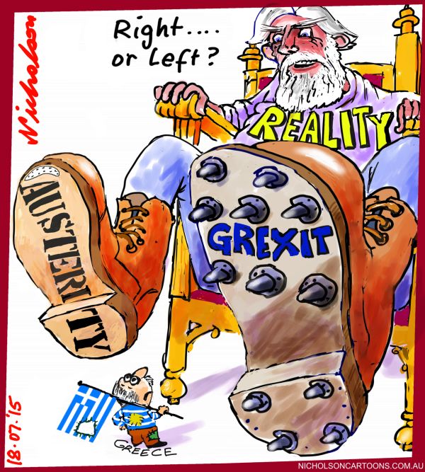 Greece Austerity vs Grexit Right vs Left Business cartoon Australian 2015-07-18