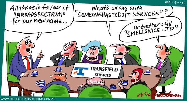 Transfield Services name change because of asylum seeker issues cartoon The Australian Margin 2015-09-25