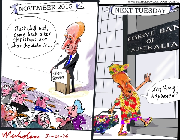 Glenn Stevens said chill out  now he's back from chilling out himself 2016-01-30